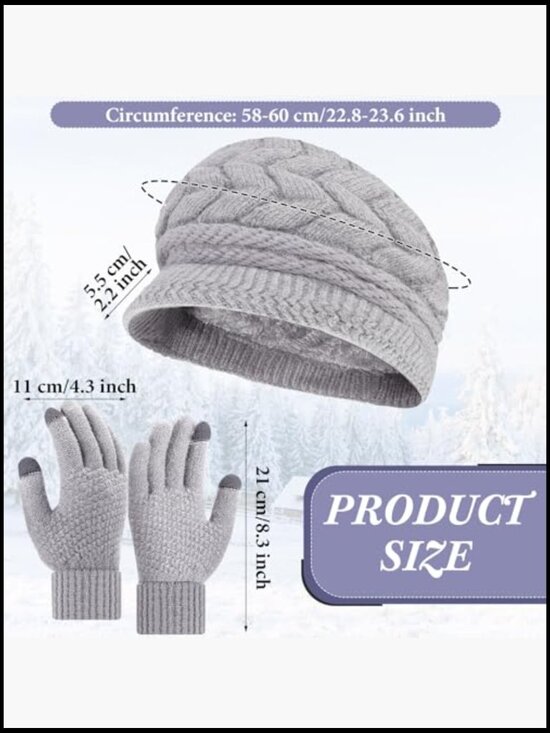 Winter Hat Gloves Scarf Set Knitted Beanie Mittens Scarves Warm main image 4